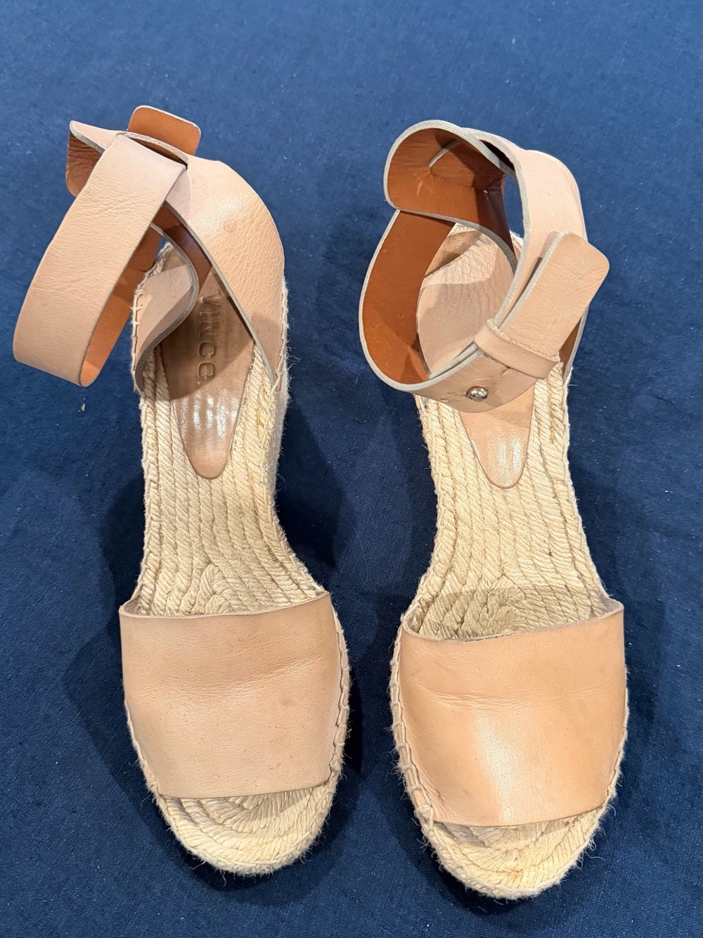 Vince Nude Leather Espadrille Ankle-Strap Sandals